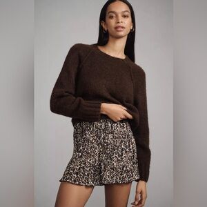 Anthropologie Hutch Plissé Motif Pull-On Shorts Brown